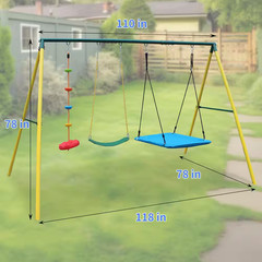 3 in 1 Indoor/Outdoor Metal Patio Swing Set with Safety Belt for Backyard