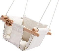 MLIAN Natural Wood and Canvas Baby Swing & Seat Chair for ages 6-36 Months
