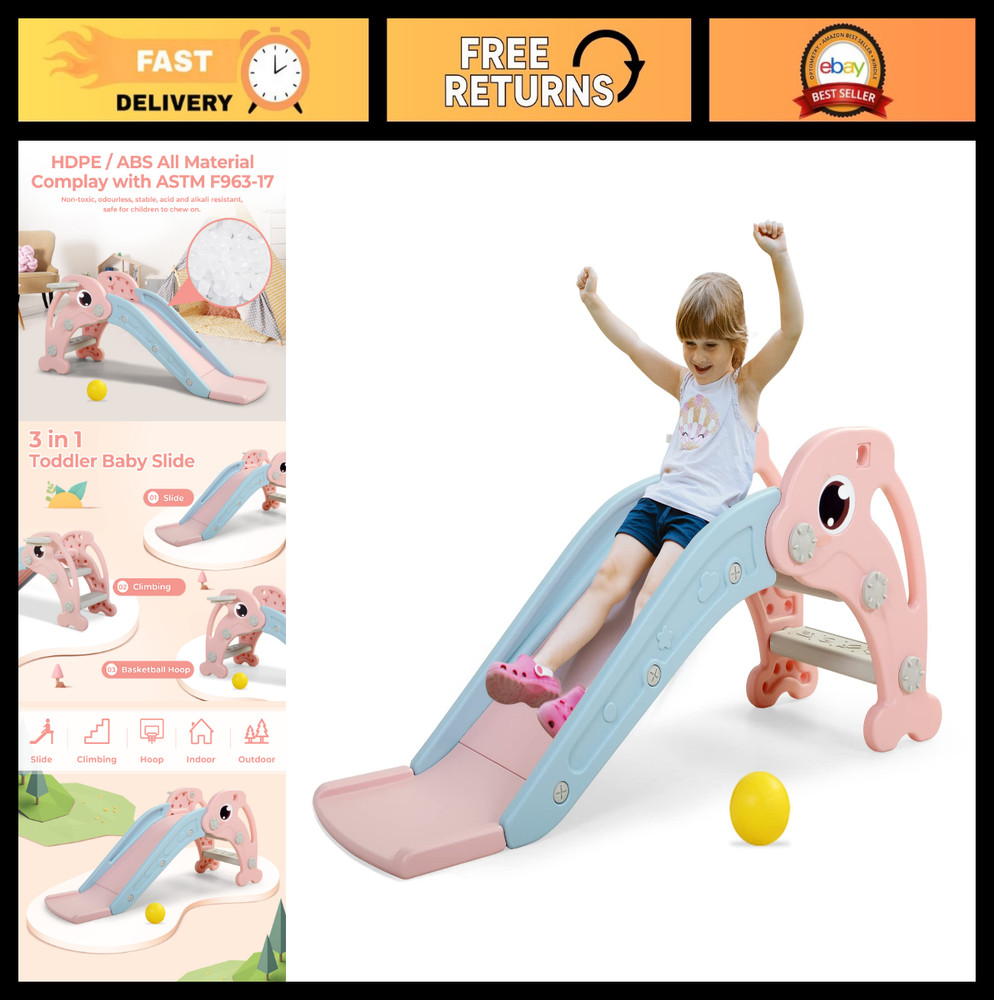 3-in-1 Toddler Slide Climber Playset with Basketball Hoop & Ball – Indoor/Outdoo