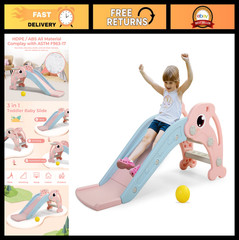 3-in-1 Toddler Slide Climber Playset with Basketball Hoop & Ball – Indoor/Outdoo