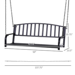 50 In.Seats 2-People Steel Patio Swing with Sturdy Chains, for Backyard, Deck, 5