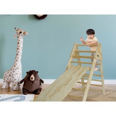 Fionafurn Pikler Triangle Ladder Foldable 2-in-1 Ramp Slide Natural Wood