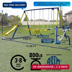 Royal Fun Metal Swing Set for Kids Ages 3-8 with 2 Swings, Standing Swing, Glide