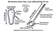 Heavy Duty Black or Silver 1000lb Load Hammock Hanging Kits with Locking Cara…