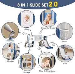 8 in 1 Toddler Slide Set, Kids Slide for Toddlers, Toddler Climber Slide Play…
