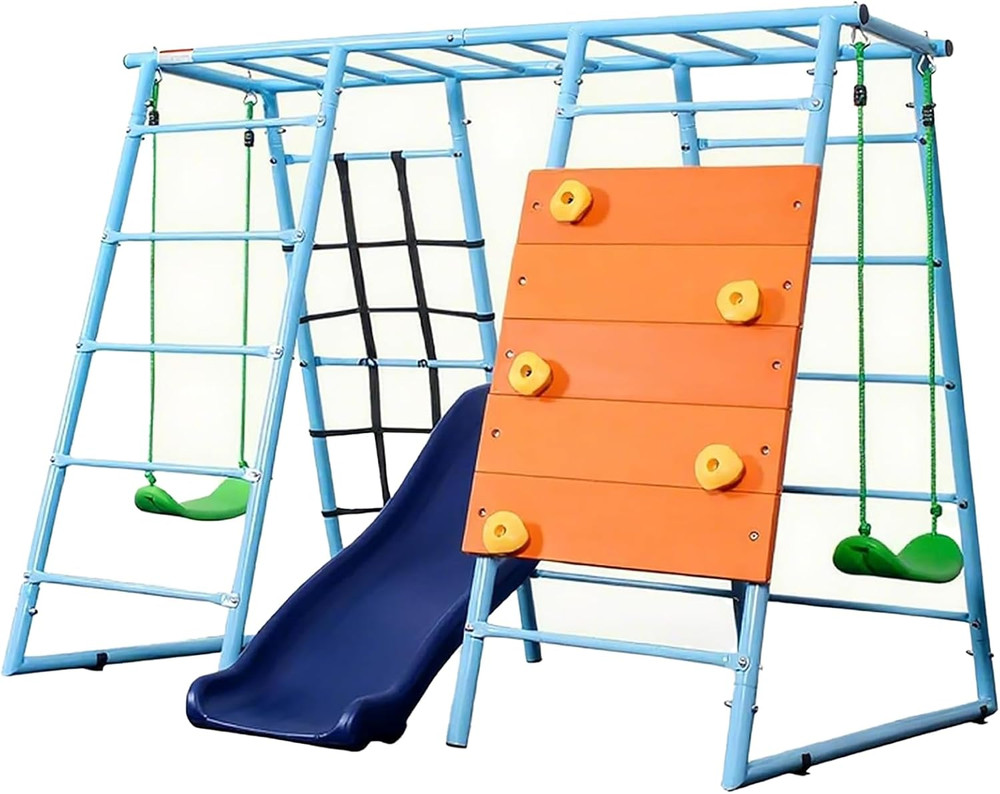 6-in-1 Indoor Climbing Dome Playset with Slide, Swings, and Monkey Bars