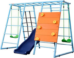 6-in-1 Indoor Climbing Dome Playset with Slide, Swings, and Monkey Bars