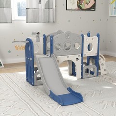 8 in 1 Toddler Climber Slide Playset Outdoor Indoor Slide Playset for Kids Blue