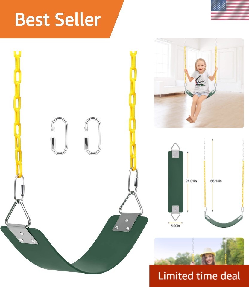 Swing Set, Seat with 66 Inch Anti-Rust Chains Thermoplastic Coated, Support 2…