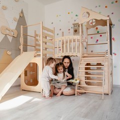 Large Playground Climber Kids Indoor Wooden Playhouse Montessori Climbing Set