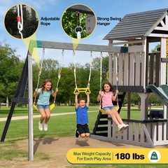 Large Wood Kid Swing Set Slide,Rock Wall,PlayKitchen Backyard Outdoor Playground