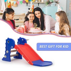 Kids Boys Girls Toddlers Climbing Slide Indoor Outdoor w/ Basketball Hoop