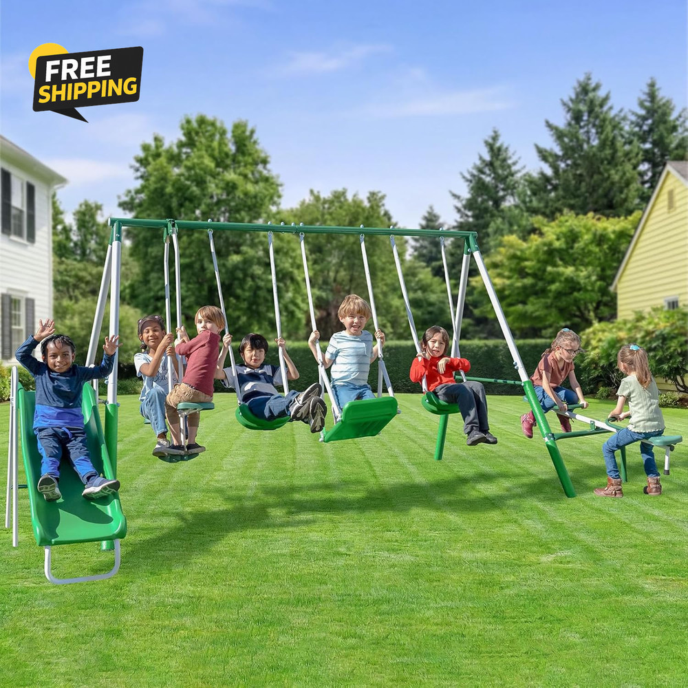 Park Metal Swing Set for Ages 3-8, 2 Swings, Standing Swing, Roman Glider